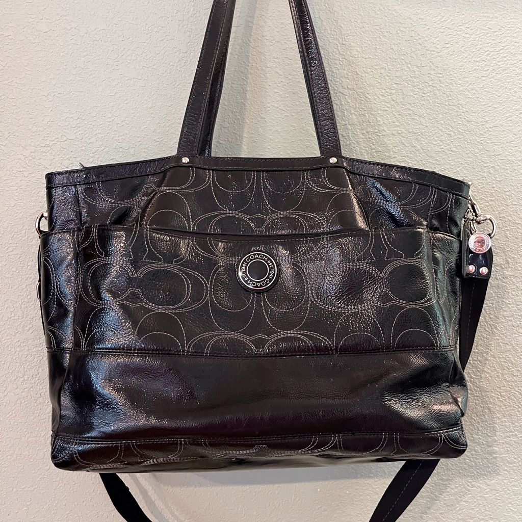 Coach Diaper Bag Black Signature Logo..